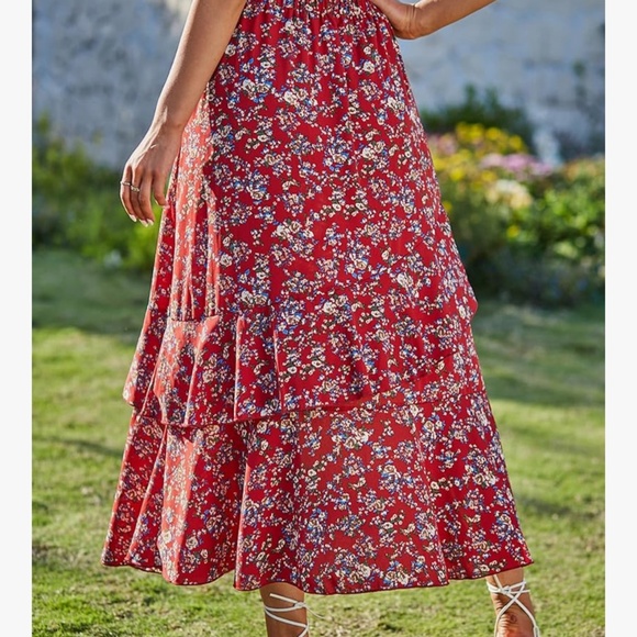Floral print maxi skirt, Red floral print, M, EUC - Picture 2 of 10